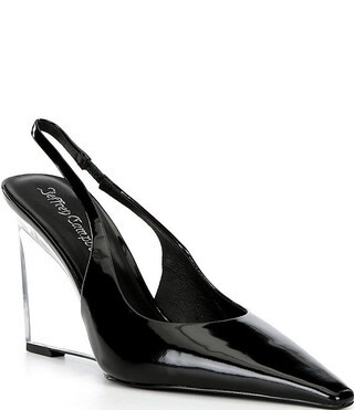 Jeffrey Campbell Glacial Patent Leather Transparent Wedge Slingback Pumps | Dillard's | Dillard's