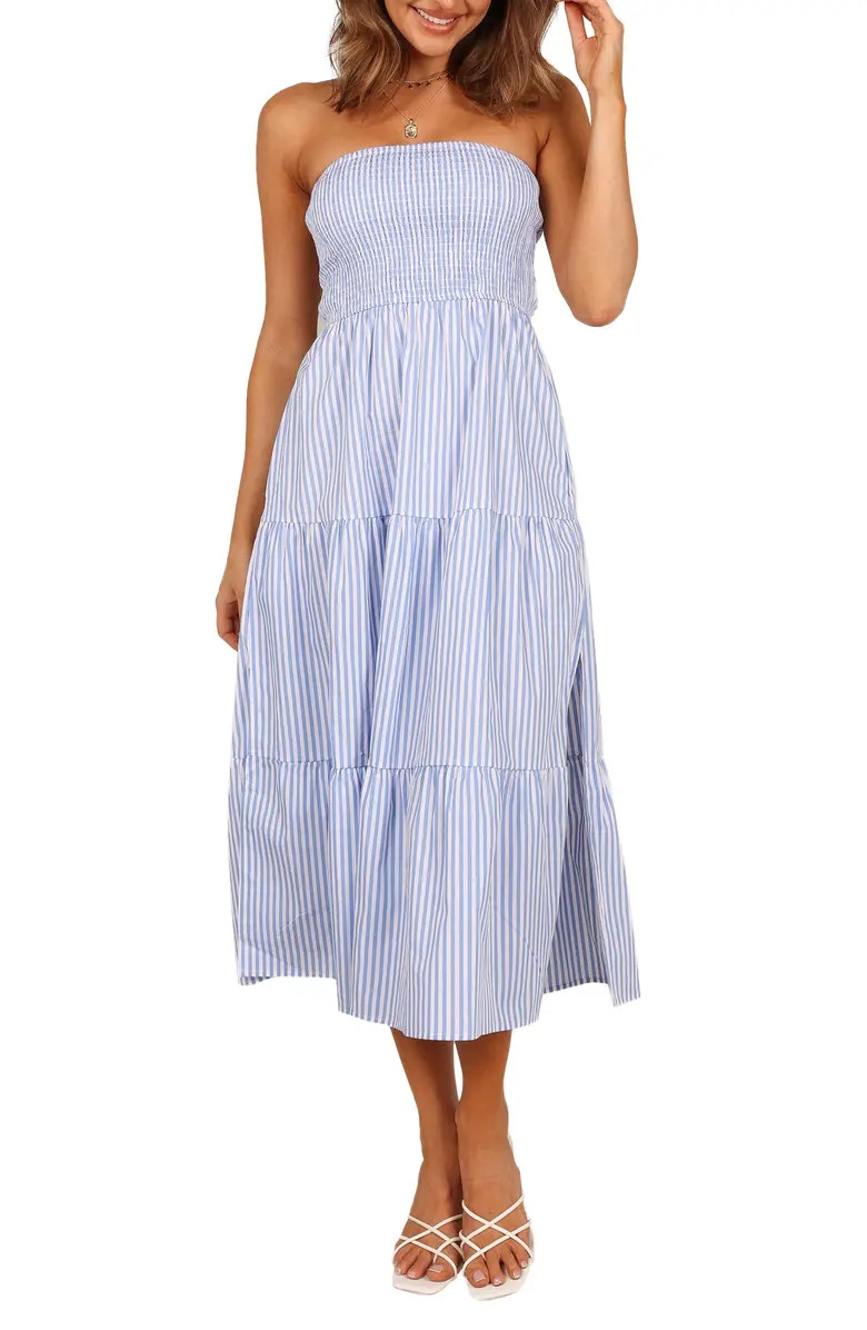 Maisie Stripe Smocked Strapless Midi Dress | Nordstrom
