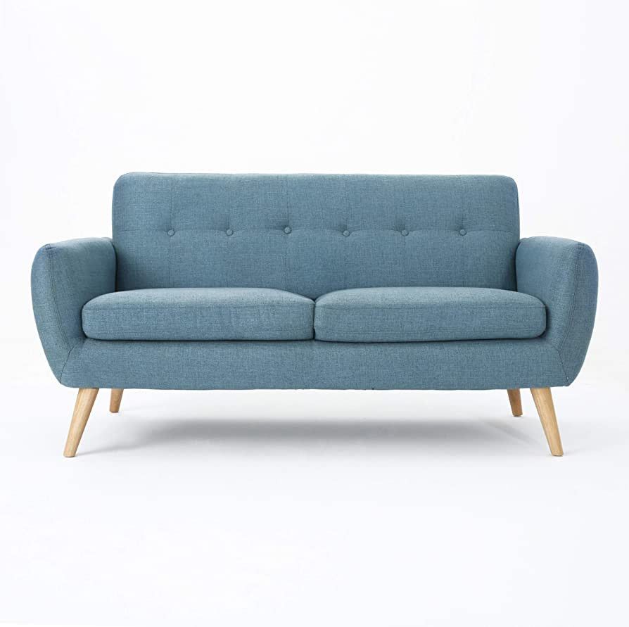 Christopher Knight Home Josephine Mid-Century Modern Petite Fabric Sofa, Blue / Natural | Amazon (US)