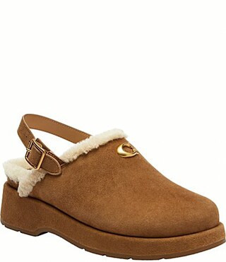 COACH Sculpted C Shearling and Suede Slingback Platform Clogs - 6 | Dillard's