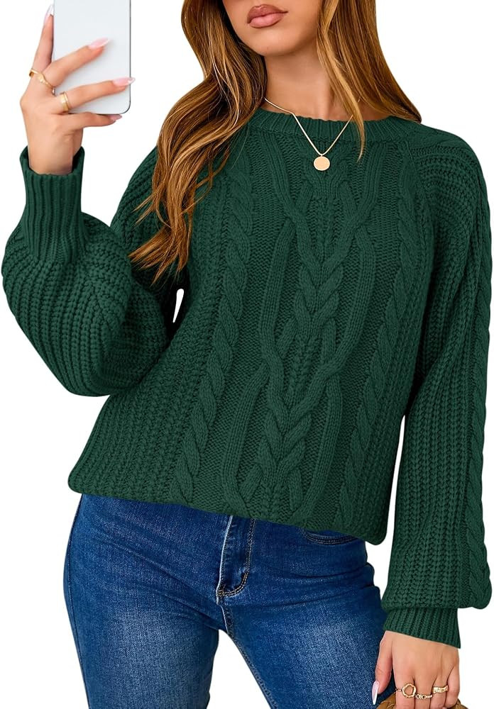LOMON Oversized Sweaters for Women Long Sleeve Chunky Cable Knit Casual Crew Neck Pullover Sweate... | Amazon (US)