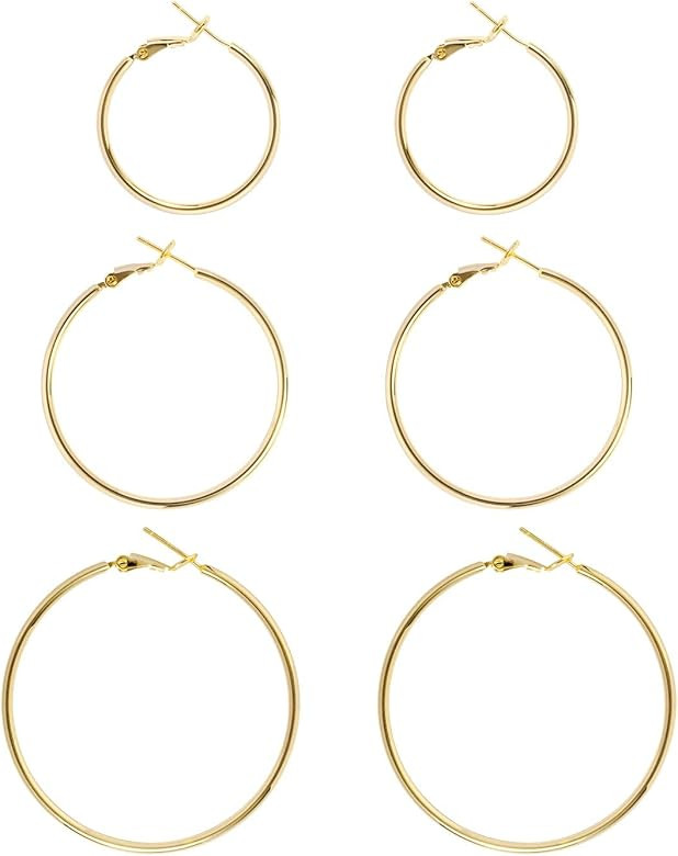 Big Gold Hoop Earrings for Women Hypoallergenic 925 Sterling Silver Post Thin Loop 14K Gold Plate... | Amazon (US)