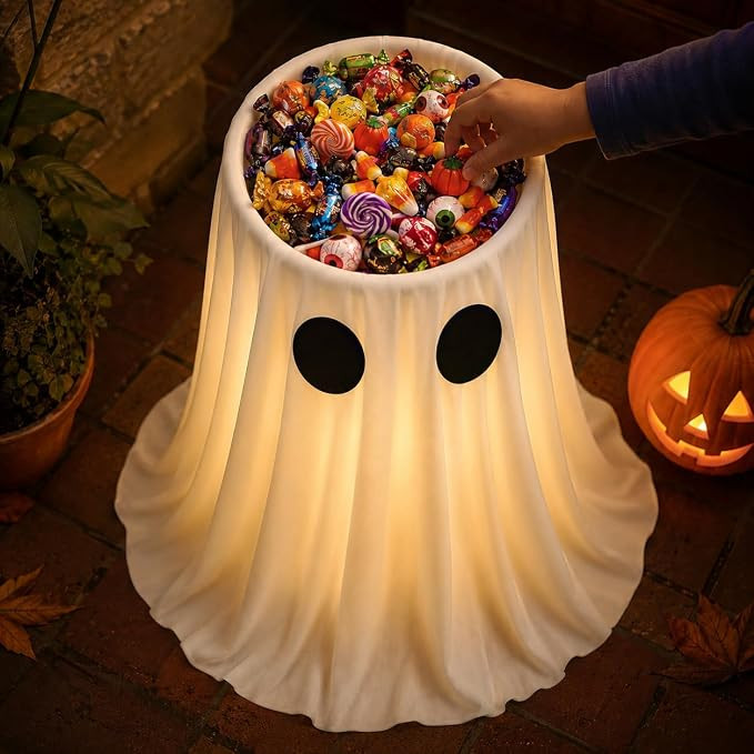 Halloween Decorations Outdoor Indoor, 30IN Lighted Ghost Candy Bowl with Timer Remote & Large Fol... | Amazon (US)
