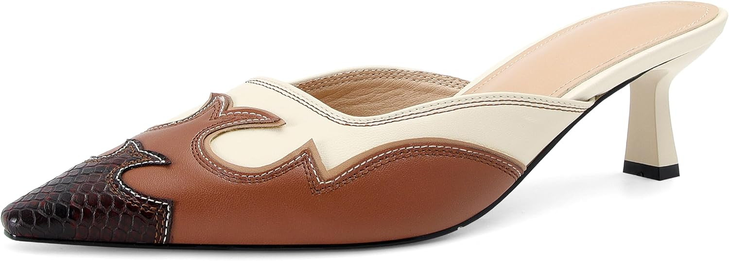 Kitten Heel Mules for Women Pointed Toe Pumps Close Toe Western Heels | Amazon (US)