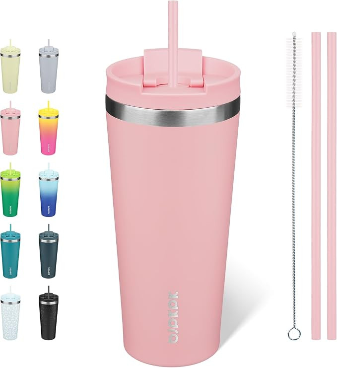 BJPKPK 22 oz Coffee Tumbler with Straw, Insulated Stainless Steel Cup | Double Wall Vacuum, Leak ... | Amazon (US)