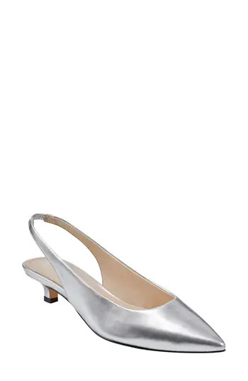 Marc Fisher LTD Posey Kitten Heel Slingback Pump in Silver at Nordstrom Rack, Size 6.5 | Nordstrom Rack