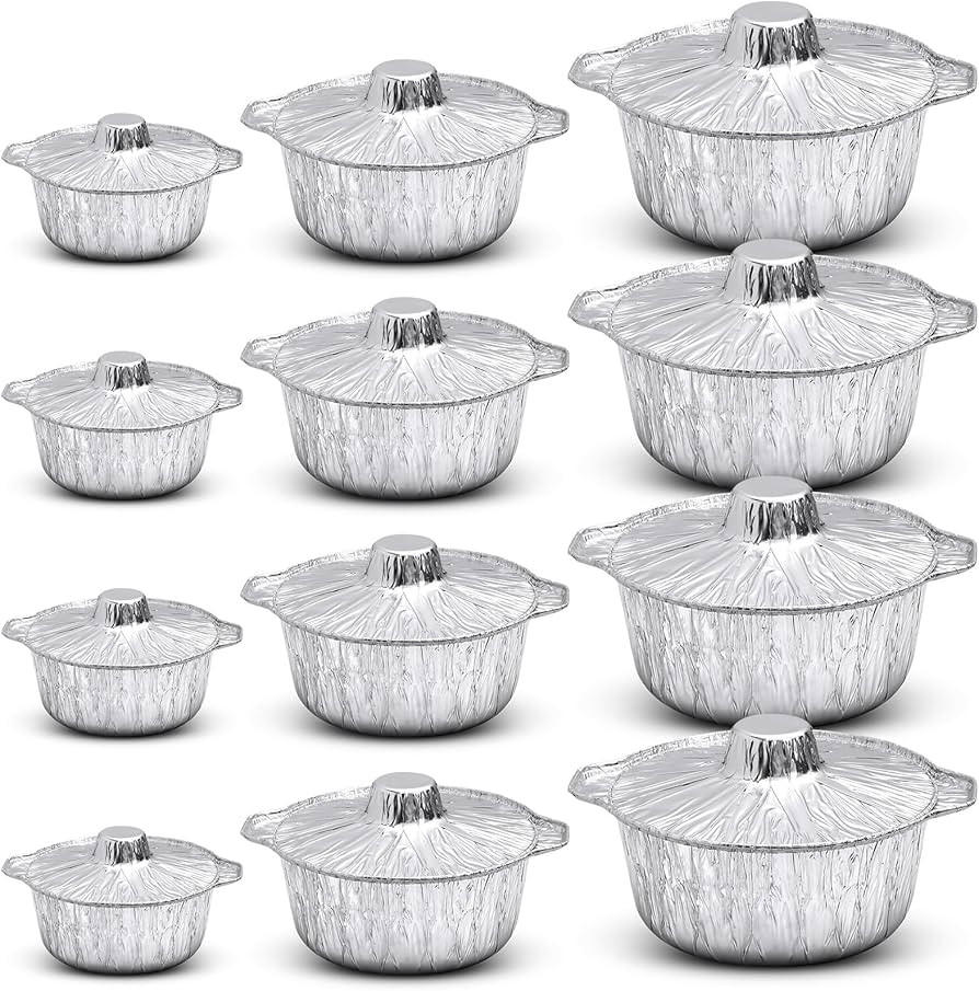 12 Pcs Disposable Aluminum Pot with Lid Round Foil Pans Disposable Cookware Food Container for Va... | Amazon (US)