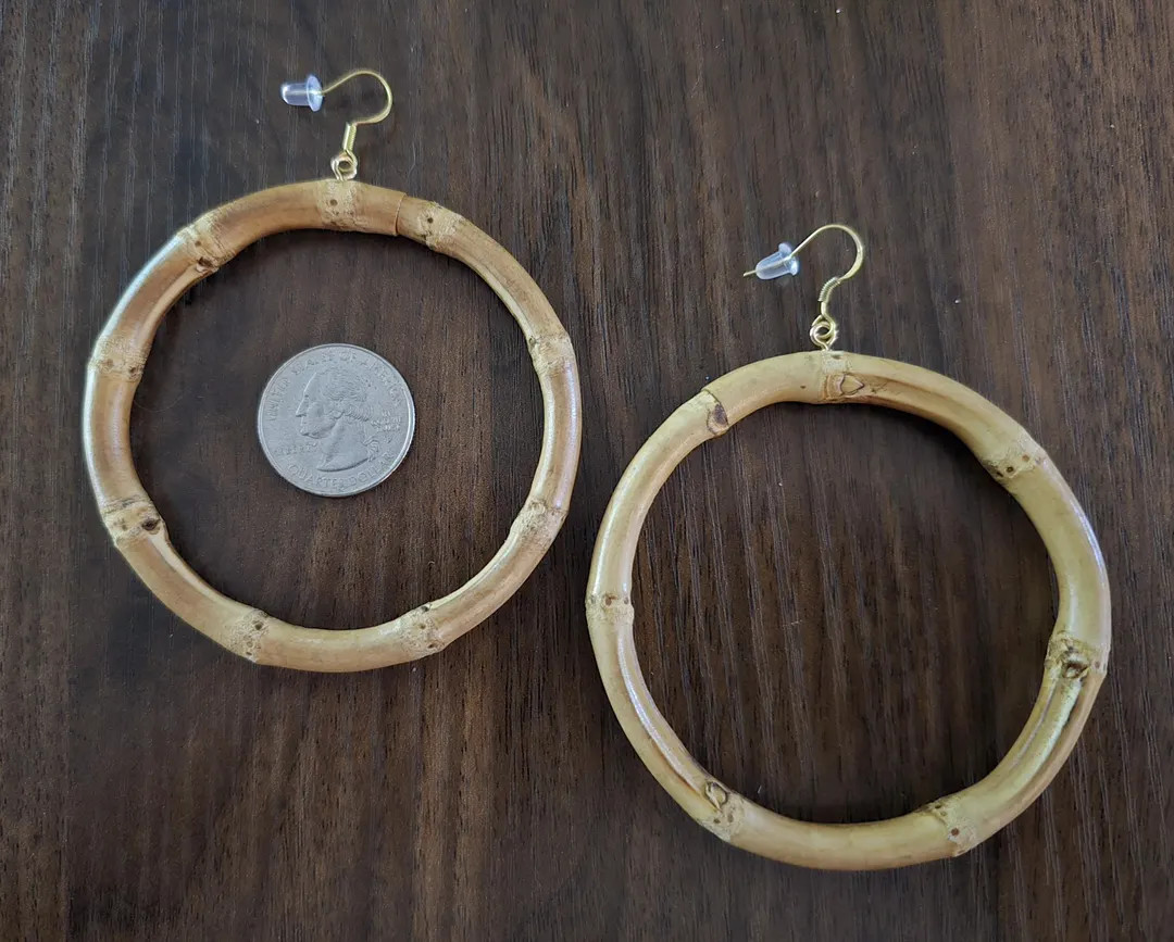 Real Bamboo Large Hoop Dangle Earrings- 3" Diameter Choice of 2 Colors - Etsy | Etsy (Global)