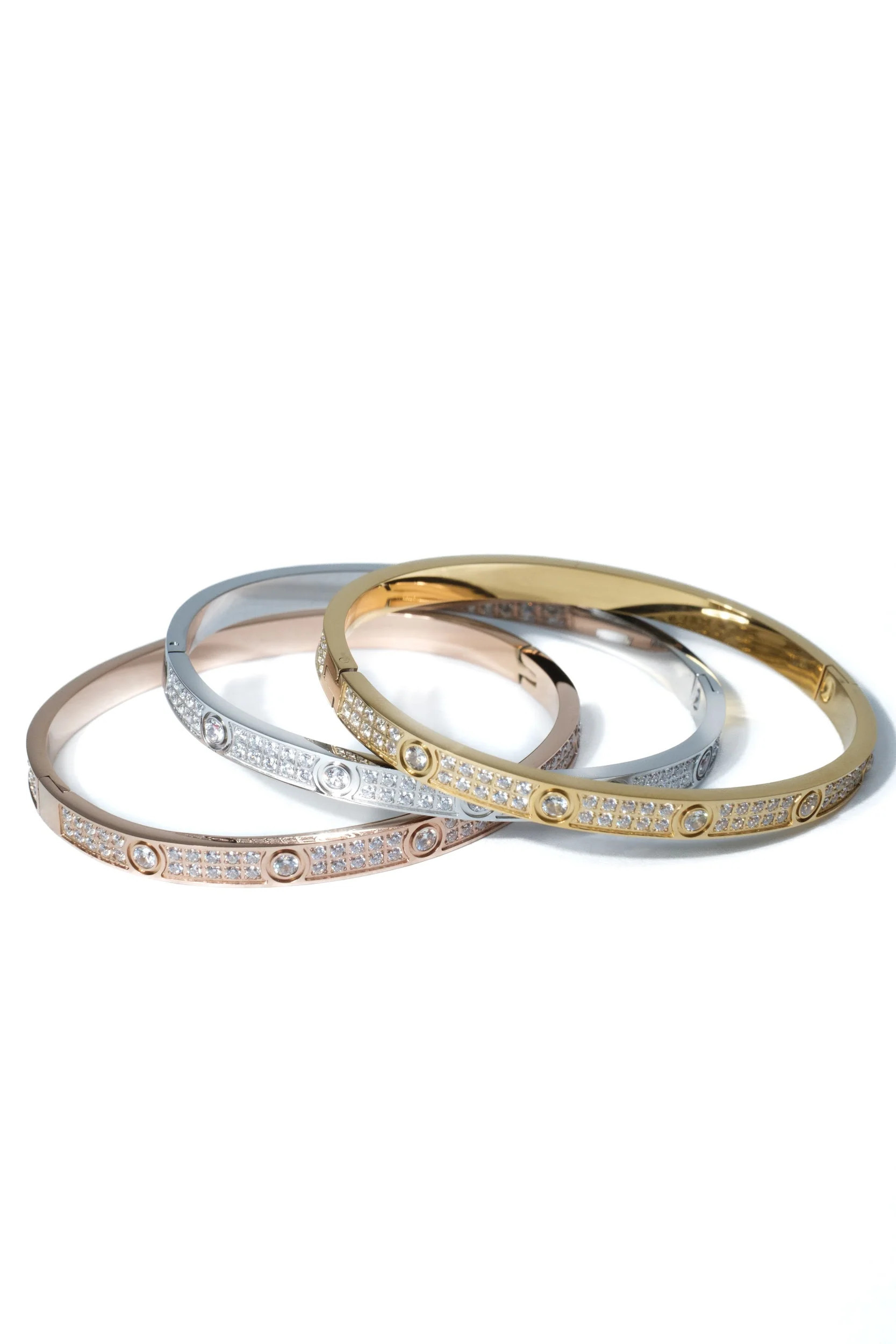 Elevated Full Crystal Bangle 316L Stainless Steel Trio | KC Chic Designs