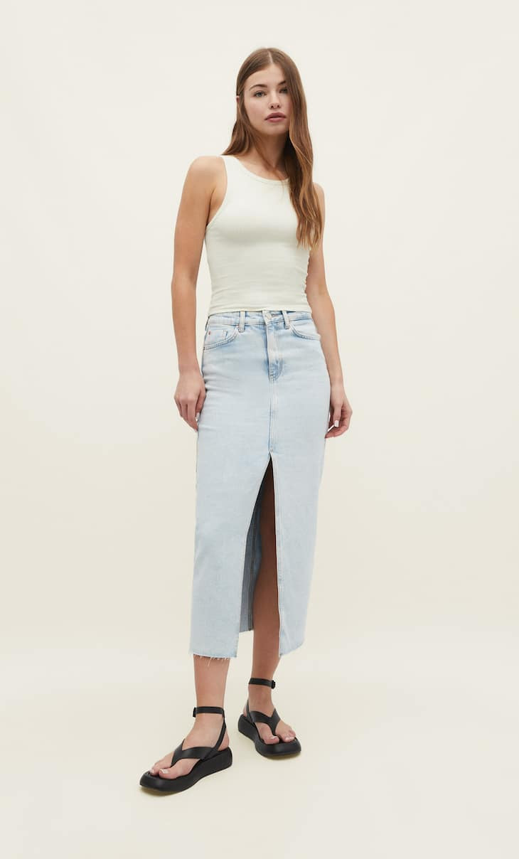 Long denim comfortable skirt | Denim Skirt | Spring Outfits 2023 | Summer Outfits 2023 | Stradivarius (UK)
