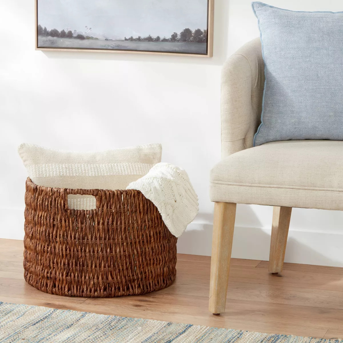 Woven Banana Bark Floor Basket - Brightroom™: Blanket Storage, Wicker Decorative Basket, Round,... | Target