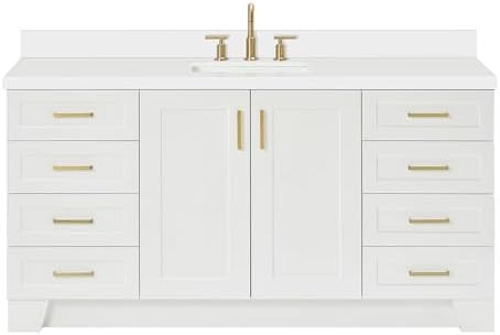 ARIEL Taylor 67" White Bathroom Vanity, 1.5" Edge Pure White Quartz Countertop & Splash, Rectangu... | Amazon (US)