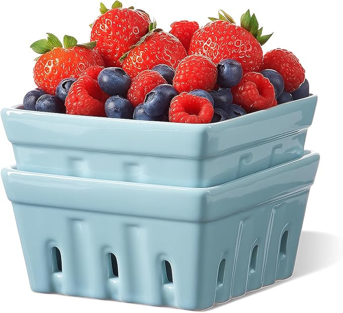 ONEMORE Berry Basket Ceramic Berry Bowls with Holes Square Fruit Bowl Berry Colander Containers f... | Amazon (US)