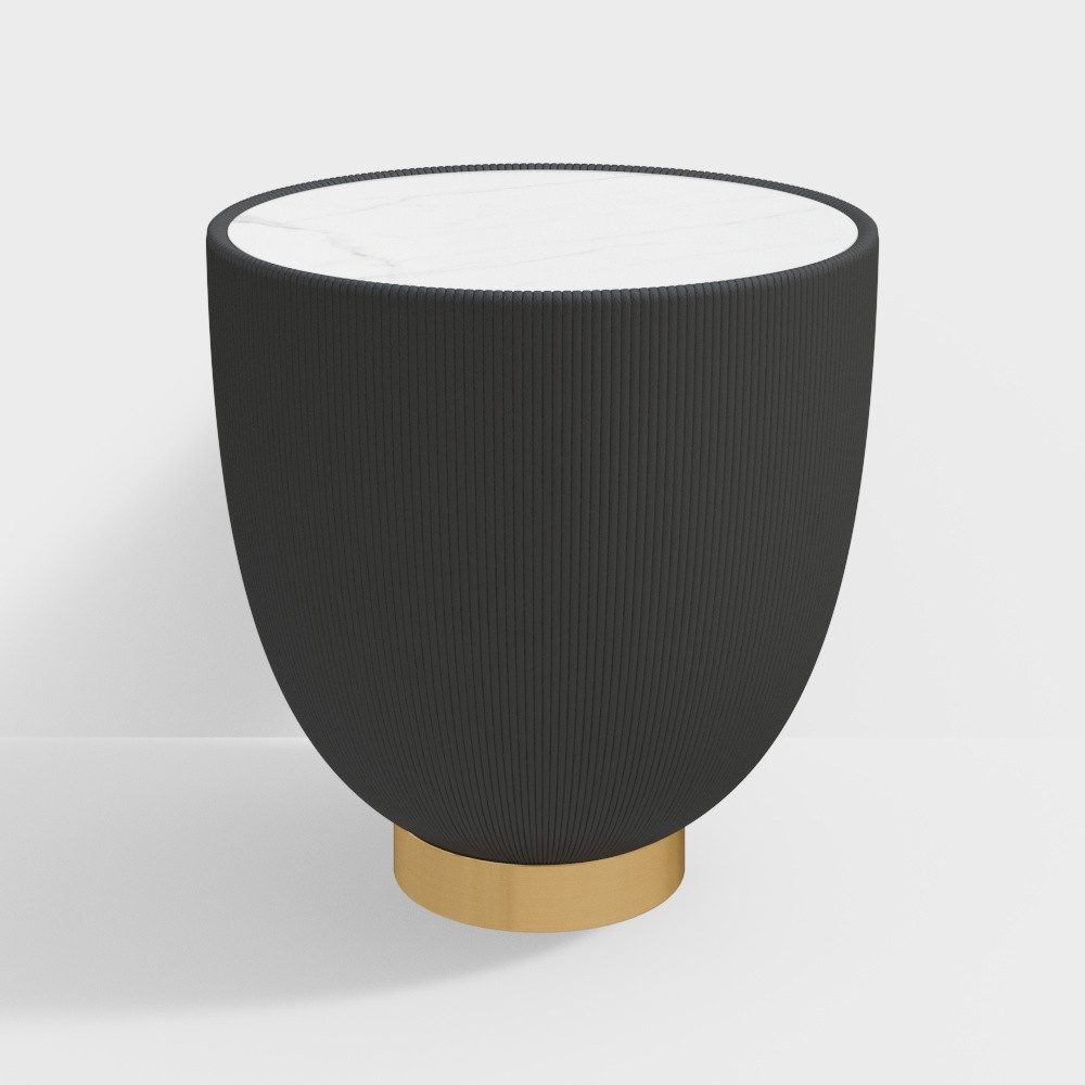 Gray Drum Coffee Table Sintered Stone Round PU-Leather Accent Table-Homary | Homary