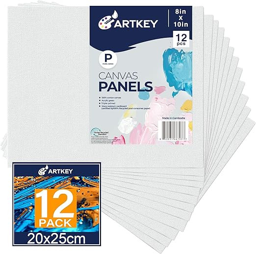 Artkey Canvases for Painting 8x10 Inch 12-Pack, 10 oz Primed 100% Cotton White Blank Canvas Board... | Amazon (US)