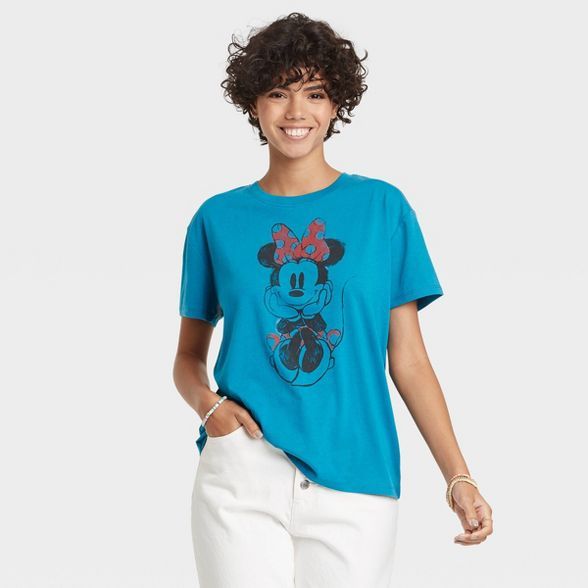 Women's Minnie Mouse Short Sleeve Graphic T-Shirt - Teal | Target