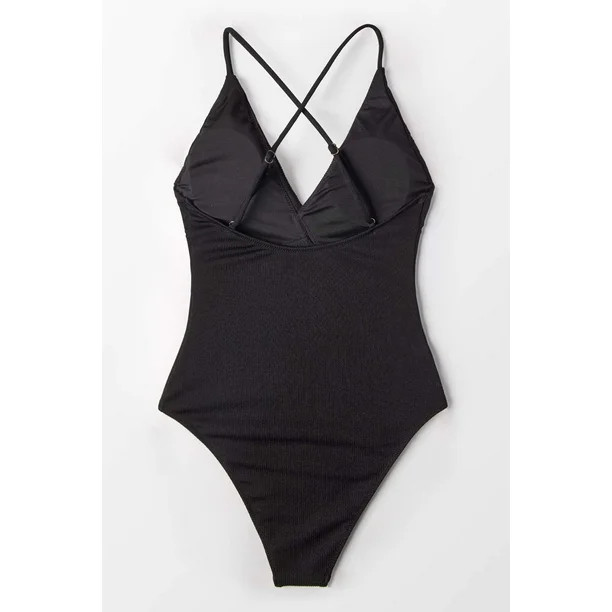 Cupshe Women's Black Ruffled One Piece Swimsuit Plunging Neckline Monokini, M | Walmart (US)