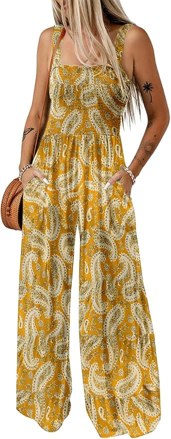Happy Sailed Womens Overalls Casual Floral Print Sleeveless Jumpsuit High Waist Wide Leg Romper J... | Amazon (US)