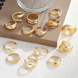 IFKM Juego de anillos gruesos de oro para mujer, chapados en oro de 14 quilates, diseño de cúpu... | Amazon (US)