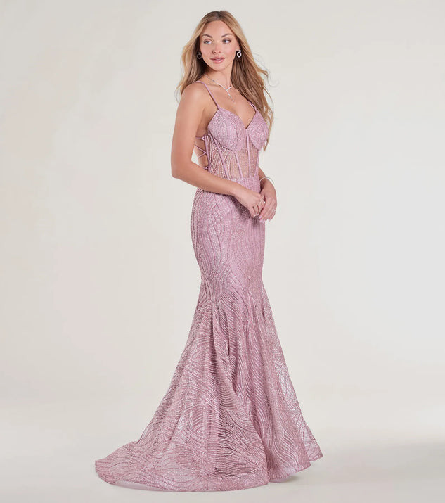 Loreli Lace-Up Glitter Striped Mermaid Gown | Windsor Stores
