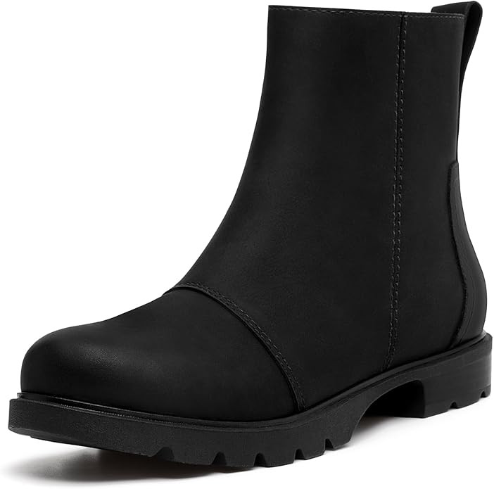 Athlefit Women's Ankle Boots Comfortable Lug Sole Chunky Low Heel Zipper Short Booties | Amazon (US)