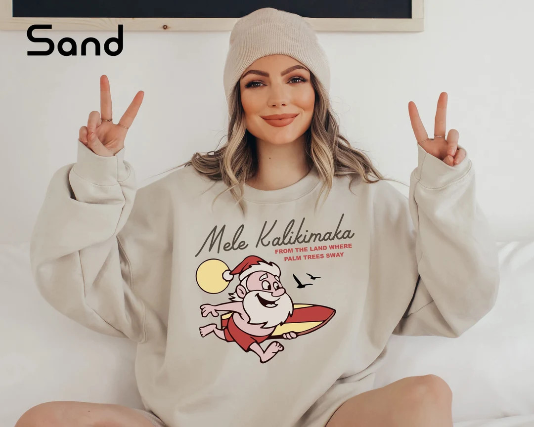 Mele Kalikimaka Hawaii Sweatshirt, Hawaiian Christmas Sweater, Surfing Santa Shirt, Happy New Yea... | Etsy (US)