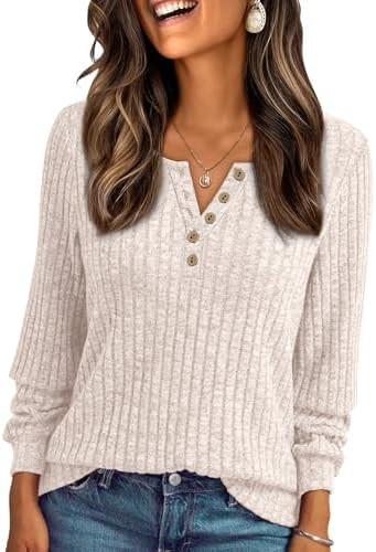 AUTOMET Long Sleeve Henley Shirts Women's Business Casual Lightweight Tunic Sweater Tops | Amazon (US)