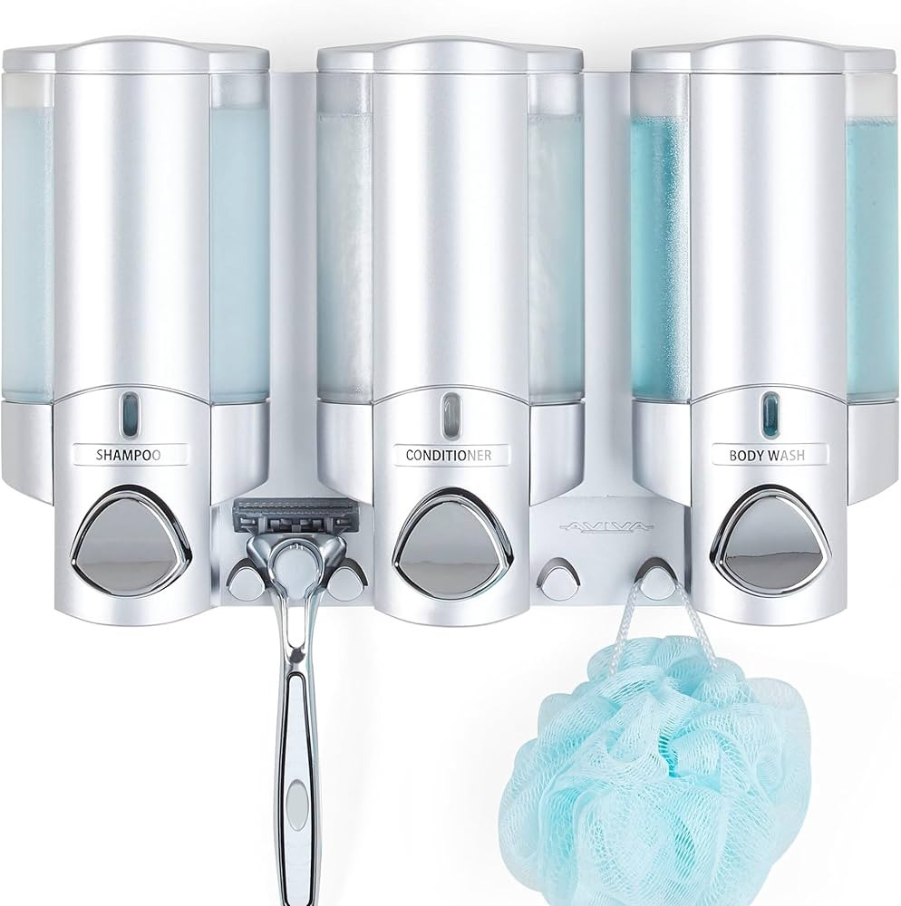 Better Living Products 76335-1 AVIVA 3-Chamber Wall Mount Soap and Shower Dispenser, Satin Silver | Amazon (US)
