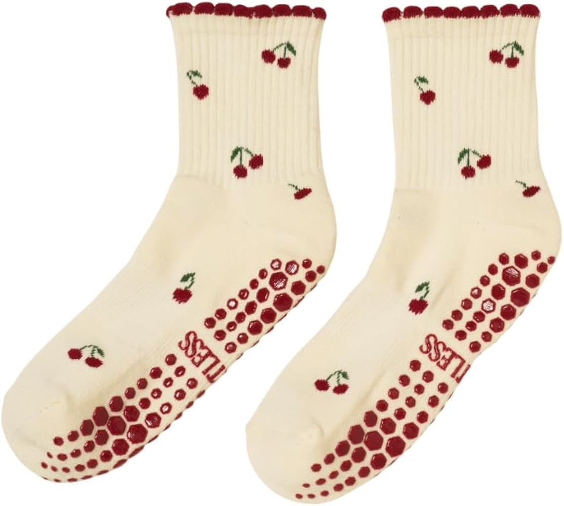 Shapes Studio Crew Half Calf Grip Socks, Cutest Fruits Pilates Socks, Ruffle socks, Non-Slip, Bar... | Amazon (US)