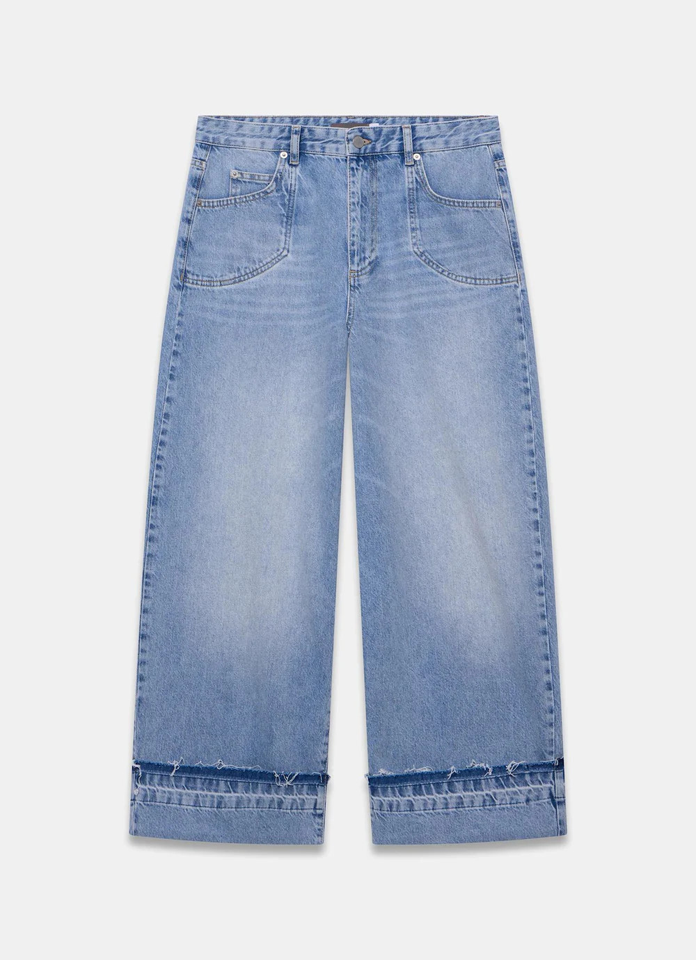 Mid Indigo Turn Up Wide Jeans | Mint Velvet