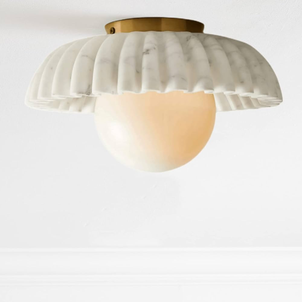 Marble Flush Mount, Ariel Fluted Marble Flush Mount Light, 12" w x 12" d x 9.5" h | Amazon (US)