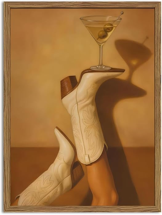 Western Cowgirl Boots Martini Wall Art Vintage Cowgirl Bar Cart Wall Decor Picture Trendy Preppy ... | Amazon (US)