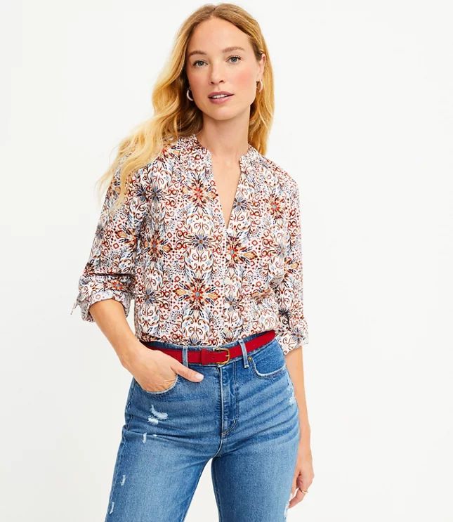 Mosaic V-Neck Blouse | LOFT