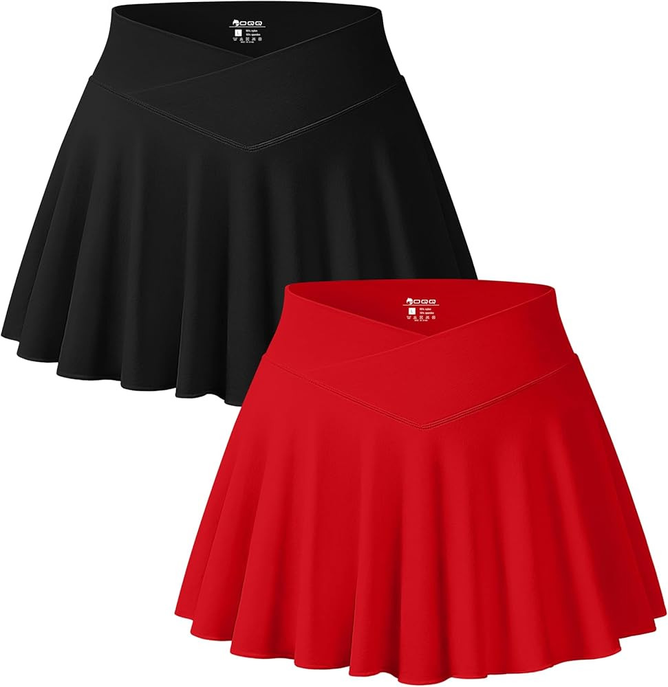 OQQ Women 2 Piece Mini Skirts 2 in 1 Flowy Sexy Basic Stretchy Cross Over Flared Casual Skirts | Amazon (US)