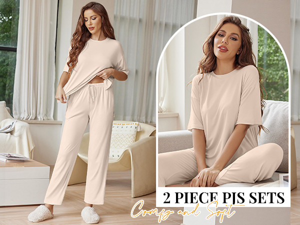Ekouaer Lounge Sets for Women Short Sleeve Tops and Long Pants Soft Comfy Pajamas Set 2 Piece Out... | Amazon (US)
