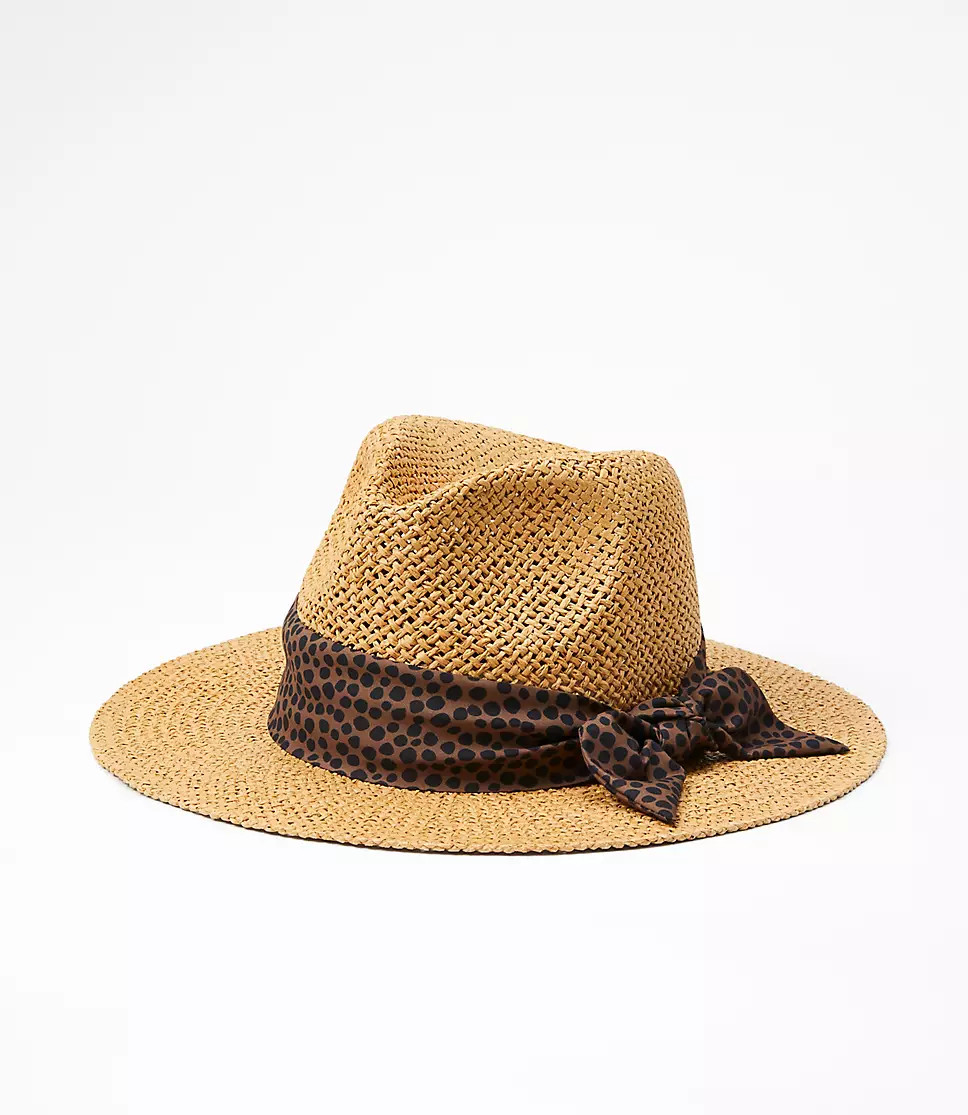 LEOPARD PRINT TIE STRAW FEDORA | LOFT Outlet
