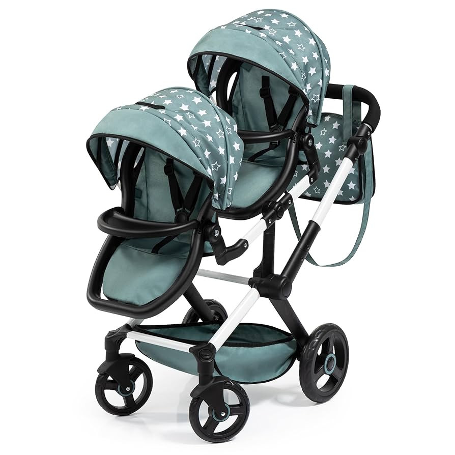 Bayer: Pram Xeo Twin - Green & White Stars - Seats 2 Dolls Up to 18", Shoulder Bag, Adjustable Ha... | Amazon (US)