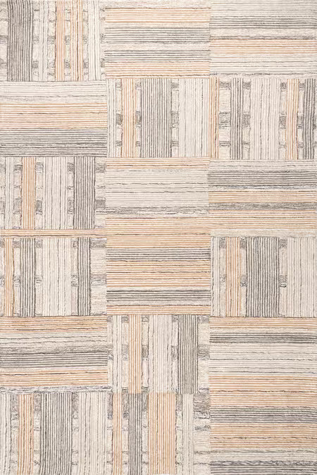 Beige Deco Striped Tile  9' x 12' Area Rug | Rugs USA