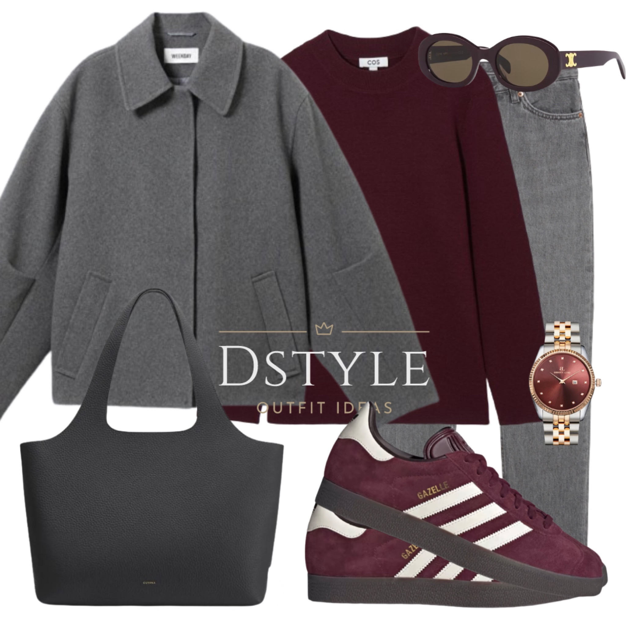 Effortless elegance in shades of grey and burgundy. Embracing the cozy vibes with a wool blend jacket, paired with a burgundy sweater and the perfect touch of Adidas Gazelle style. #CasualChic #OOTD

#LTKshoecrush #LTKstyletip #LTKSeasonal