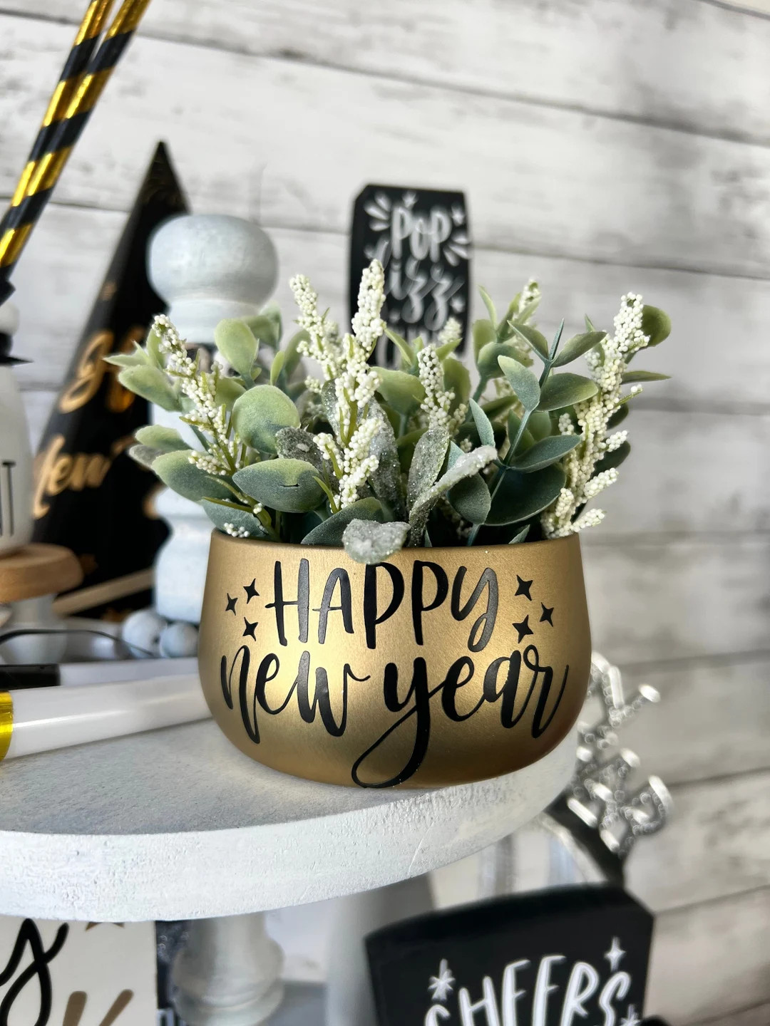 New Year Tiered Tray Decor, New Years Mini Floral Arrangement, New Years Home Decor, New Years Ev... | Etsy (US)