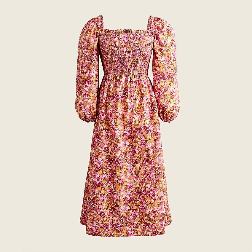 Smocked puff-sleeve dress in faded floral | J.Crew US