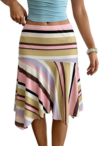 Milumia Women's Striped Flowy Midi Skirt Low Waist Asymmetrical Skirts | Amazon (US)