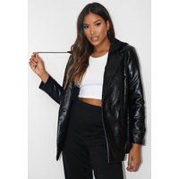Petite Black Hooded Faux Leather Blazer | Missguided (US & CA)