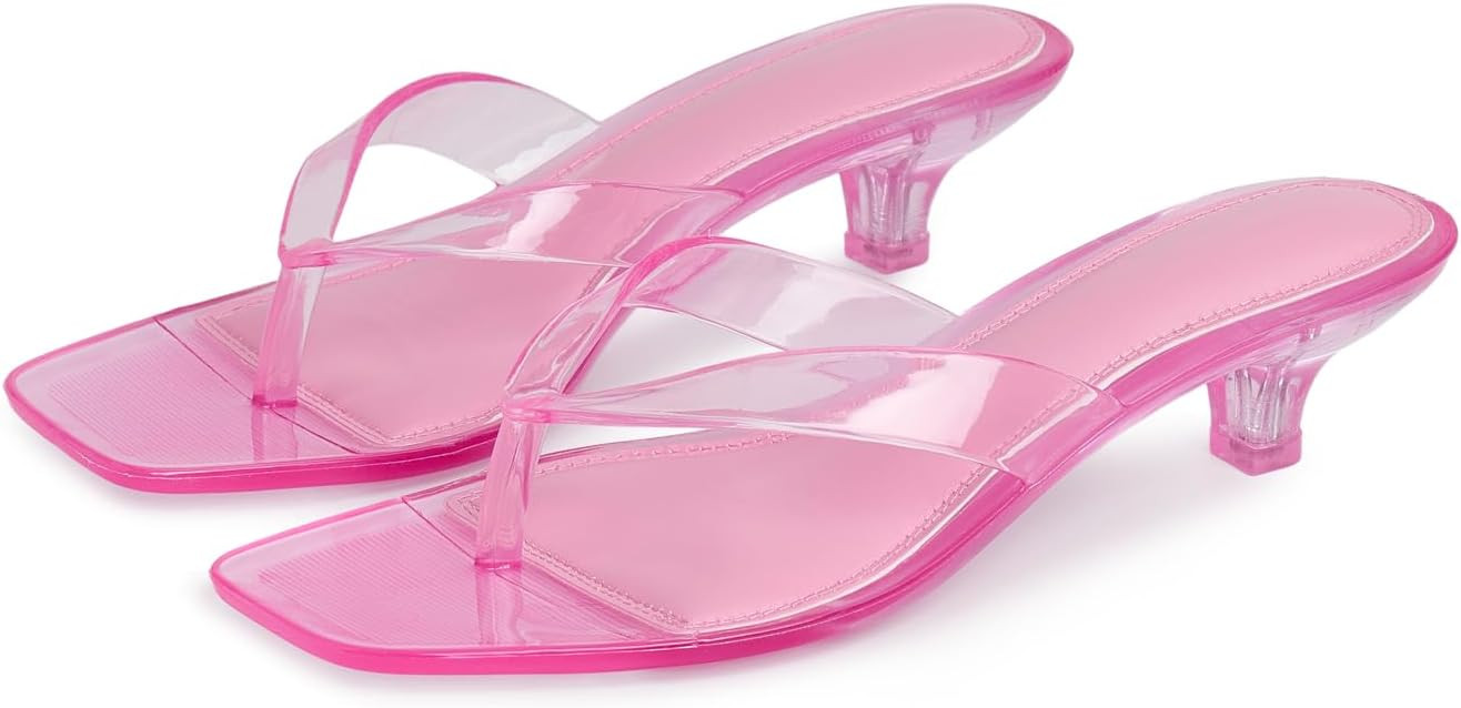 Kitten Heels for Women Jelly Square Open Toe Sandals Flip Flop Heel Summer Low Heeled Thong Sanda... | Amazon (US)