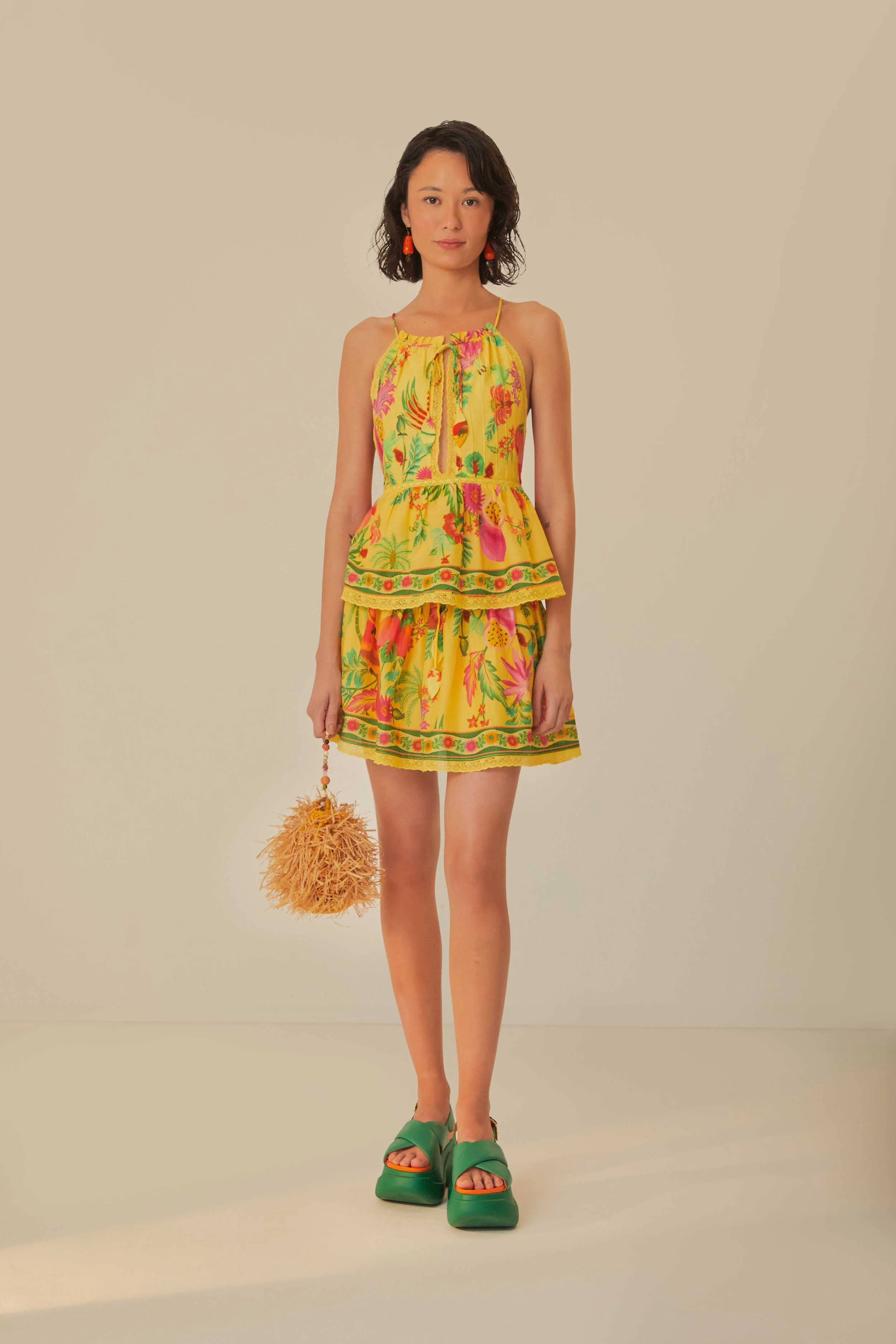 Yellow Delicate Fruit Garden Mini Skirt | FarmRio (US)