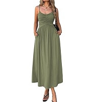 Mieazom Women\u2019s Spaghetti Strap Midi Dress Ruched Bust Flowy A Line Sleeveless Empire Waist ... | Amazon (US)
