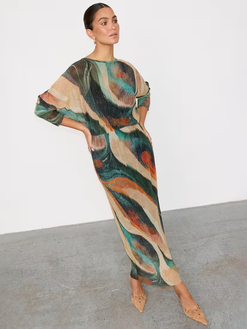 Never Fully DressedSwirls Plisse Dress, Green | John Lewis (UK)