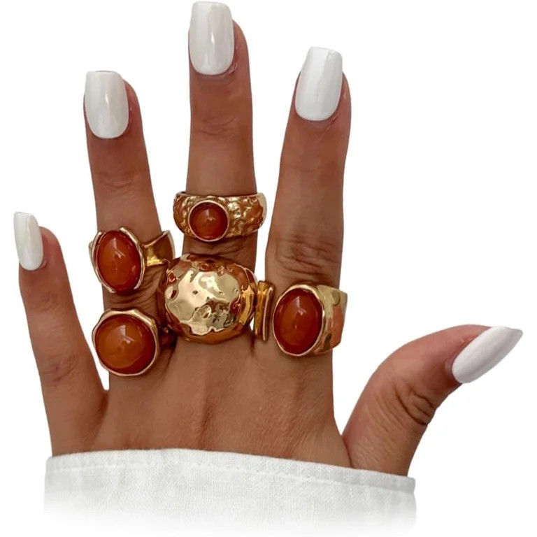 Gold Plated Chunky Hammered Dome Rings,Open Adjustable Teardrop Resin Stack Knuckle Finger Ring S... | Walmart (US)