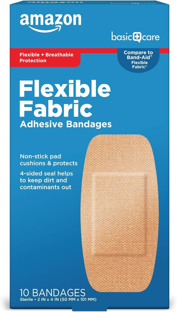 Amazon Basic Care Flexible Fabric Adhesive Bandages, XL (2 in x 4 in), Protection for All Skin Ty... | Amazon (US)