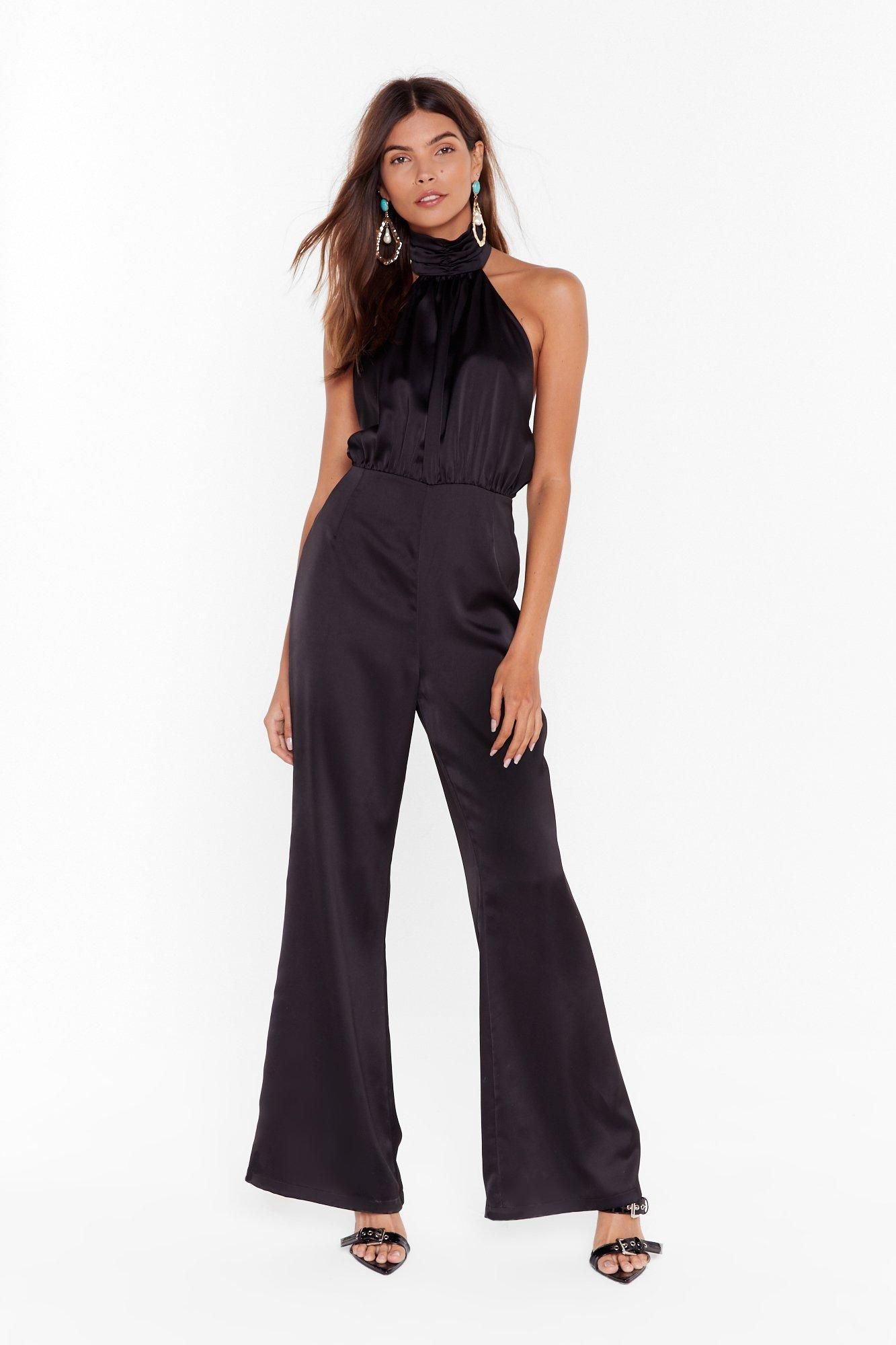 Womens Go High Satin Wide-Leg Jumpsuit - Black | NastyGal (US & CA)